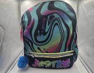 Justice Girls 17" Laptop Backpack with Pom Key Chain Multicolor Swirl - Picture 1 of 6