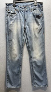 True Religion World Tour Light Wash Distressed Straight Blue Jeans - Size 34 - Picture 1 of 21