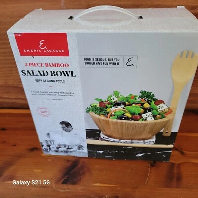 New Emeril Lagasse 3 piece Bamboo Salad Bowl -Open Box - Image 1 of 4