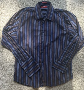 Men’s Report Collection Navy Striped Button Down Shirt Size L - Picture 1 of 5
