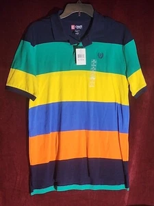 CHAPS Polo Shirt Boys Youth XL (18-20) Short Sleeve Green Blue Vtg Yellow Orange - Picture 1 of 5