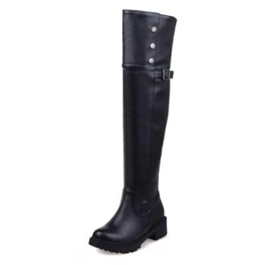 Women Zip Buckle Riding Long Over The Knee High Thigh Round Toe Boots Shoes - Picture 1 of 14