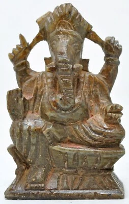 Antigua Estatuilla Ídolo Dios Ganesha Piedra Negra Original Antigua Fina Tallada a Mano Foto 1 de 4