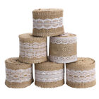  6pcs Natural Burlap Craft Ribbon Roll with White Lace for DIY Manufacturing