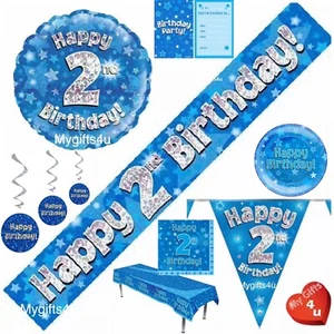 Blau 2. & Happy Birthday Party Deko Buntings Banner Luftballons Wirbel Alter - Bild 1 von 25