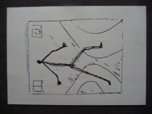 Kunstkarte von Ralf Winkler (A.R. Penck), Reproduktion eines Siebdrucks Zeichnun