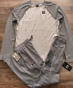 NWT Under Armour Boys YXL Dark Gray/Gray/Black L/S Shirt & Tapered Pants Set XL - Picture 1 of 4