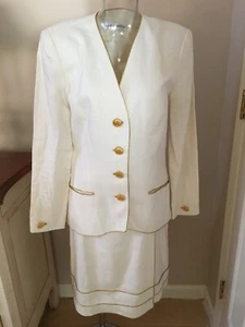 Albert Nipon White Linen Jacket And Skirt Suit Size 4 - Picture 1 of 6