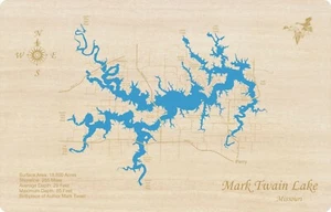 Mark Twain Lake, MO - Laser Cut Wood Map | Wall Art | Made to Order - Bild 1 von 5