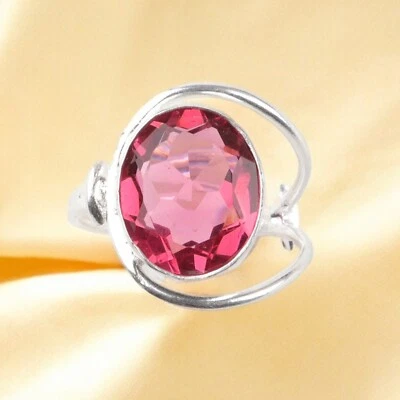 Natural Pink Tourmaline Gemstone 925 Sterling Silver Jewelry Ring All Size DL - Image 1 of 4
