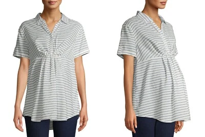 Time and Tru Maternity Short Sleeve Stripe Woven Top w/ Twist Detail Medium 8-10 - Image 1 of 4