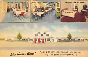 Marshall Court Motel Gas Pumps US Route 25 Georgetown Kentucky lino postal - Imagen 1 de 2