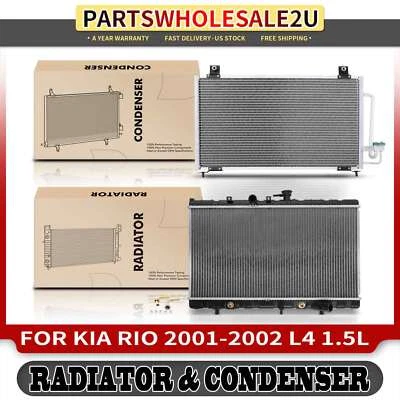 Kit de refrigeración de radiador y condensador de CA de aluminio de 2 piezas para Kia Rio 2001 2002 L4 1,5 L Foto 1 de 4