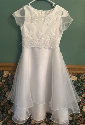 Bonnie Jean Girls White Special Occasion Flower Girl Communion Dress Size 8 - Image 1 of 4