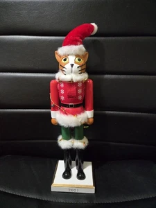 Nutcracker Cat Christmas 2021 Holiday 14" Wood Red Santa Suit Hat Display Decor - Picture 1 of 8
