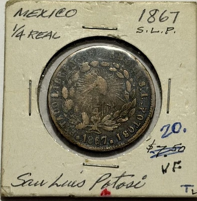 Mexico 1867 San Luis Potosí State 1/4 Real Copper Coin Fine Nice Rare First Rep. - Image 1 of 4