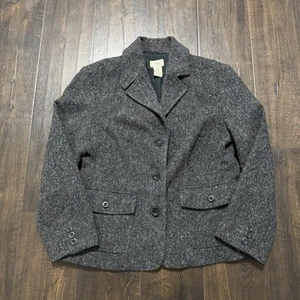 LL Bean Women’s Blazer Herringbone Wool Silk Blend Grey Tweed Career XS Petite - Picture 1 of 10