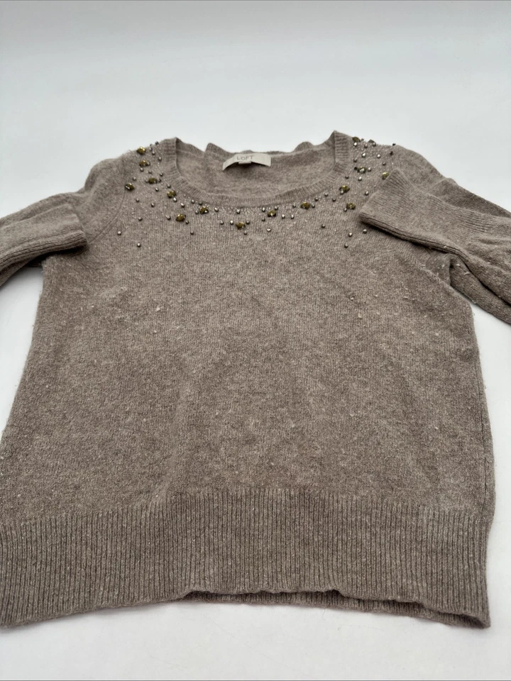 Suéter Ann Taylor Loft Mujer X-Grande Beige Bordado Estrás... #26641 Foto 1 de 4