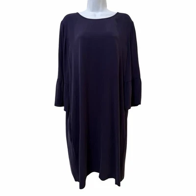 Mini Vestido Eileen Fisher Georgette Manga Campana Seda Talla L Púrpura Silencioso Lujo Nuevo con Etiquetas Foto 1 de 4