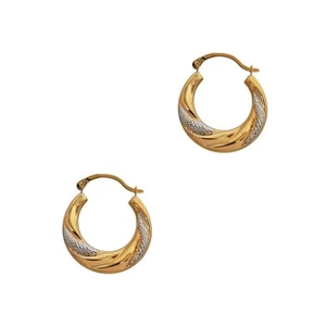 Pre-Owned 9ct Gold 2 Tone Creole Twist Hoop Earrings - Picture 1 of 4