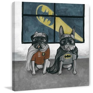 Parvez Taj Superhero Bulldogs Painting Print on Wrapped Canvas 18x18 - Picture 1 of 9
