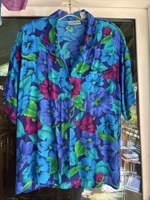 Vintage 1980s Liz Claiborne Hawaiian Button Up Shirt Size 10 Tropical Floral Top - Image 1 of 4