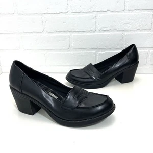 Vintage 90s/Y2K Black Airwalk Penny Loafer Chunky Black Schoolgirl Heels Sz 9.5 - Picture 1 of 13