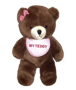 Peluche vintage 14" House of Lloyd Brown My Teddy bavaglino fiocco rosso gingham peluche - Foto 1 di 3