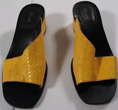 Diane Von Furstenberg Sandals US 6 6M EU 36 Slides Black Yellow Snake Skin Shoes - Image 1 of 4