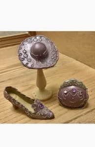 COLLECTIBLE BEATIFULL MINIATURE 4 PEACES SET:HAT SHOE PURSE STAND - Picture 1 of 4