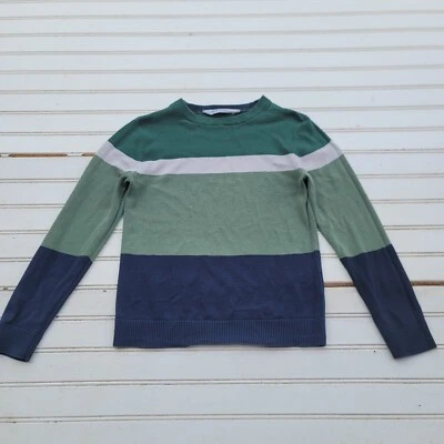 H&M Boys Green & Navy Striped Sweater Button Accents Size 6x 7 - Image 1 of 4