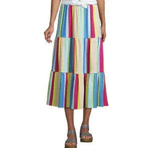 NWT  Lands End Women Hi Rise Pull On Tiered Midi Skirt Rainbow Sz XL $75 FFF260 - Picture 1 of 2