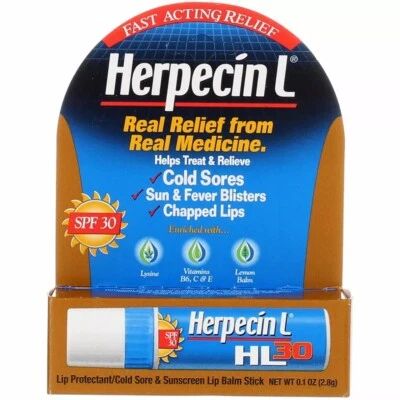 3 Pack Herpecin L Lip Balm Stick, SPF 30, 0.1 oz Each Fast Shipping