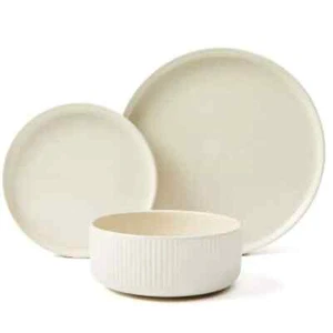 Taupe Linear 12 Piece Dinner Set Dishwasher and Microwave Safe Stoneware Set -AU - Picture 1 of 4