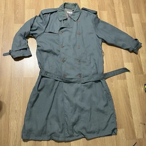 Vintage Giorgio Armani Trench Coat Faded Olive Green Belted Button Lined Mens 44 - Picture 1 of 20