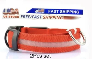 LED Adjustable Dog Cat Collar Blinking Night Flashing Light Up Glow Pet Safety/M - Picture 1 of 3