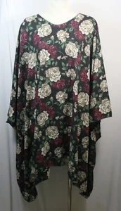 Plus size poncho style top/tunic,floral, black/maroon/green/peach, size 3X-4X - Picture 1 of 2