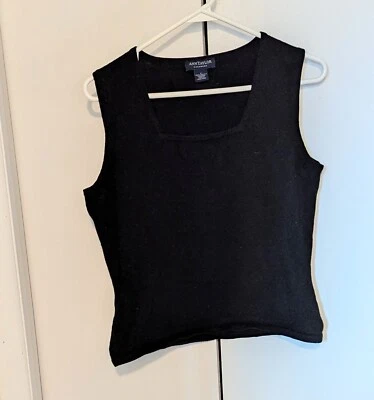Ann Taylor Two Ply Cashmere Tank Top Size L Black Sleeveless Lightweight  - Image 1 of 4