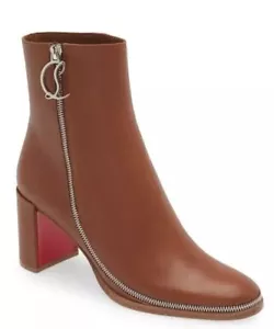Christian Louboutin CL ZIP BOOTY 70 Leather Ankle Boots Block Heel Bootie $1595 - Picture 1 of 20