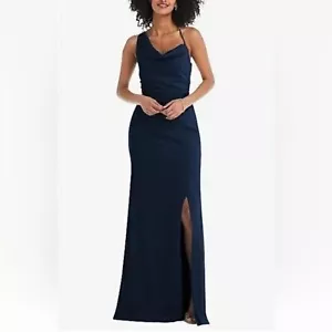 NWT After Six Midnight Navy Blue One-Shoulder Draped Cowl-Neck Maxi Dress 10 - Picture 1 of 13