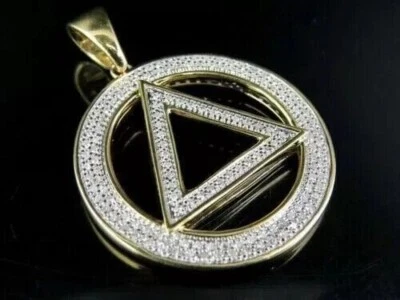 3 Ct Real Moissanite Eminem Triangle Sign Men's Pendant 14K Yellow Gold Plated - Image 1 of 3