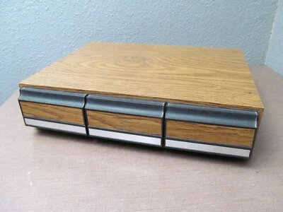 Cassette Tape Storage Case - 42 Tape Holder Faux Wood 3 Drawer Cabinet Vintage  - Image 1 of 4