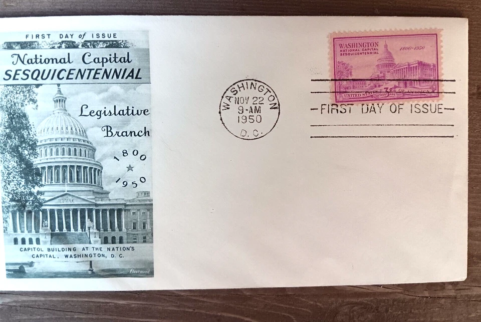 LEGISLATIVE BRANCH GOVERNMENT THE CAPITOL SINGLE 1950 FDC FLEETWOOD CACHET UNADD - Image 1 of 1