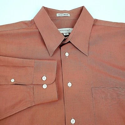 PRONTO-UOMO NON IRON Men's Dress Shirt Size 17 1/2 32-33 Long Sleeve Brick Cott - Image 1 of 4