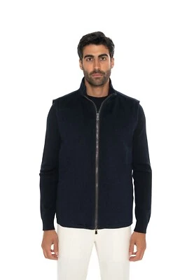 3900$ ISAIA NAPOLI Blue Navy Jacket Vest 100% Cashmere & Leather Details - Image 1 of 4