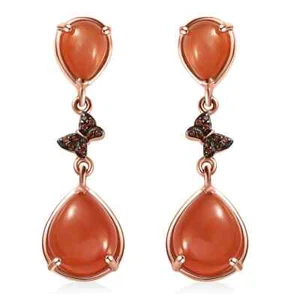 9.10ctw Peach Moonstone & Brown Zircon Earrings Vermeil Plated Sterling Silver - Picture 1 of 6