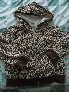 Girl's size 6-6X Plush Full Zipper Brown Animal Print Hoodie - Picture 1 of 1