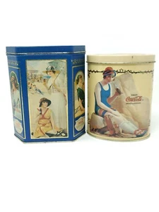 6 Sided Coca-Cola Blue Collector Tin & Girl on Cream Oval Tin 1994 - Bild 1 von 8