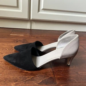Vince. Vince Pumps D'Orsay Pointed Toe Two Tone Black Tan Kitten Heel Italy  8.5 - Picture 1 of 12