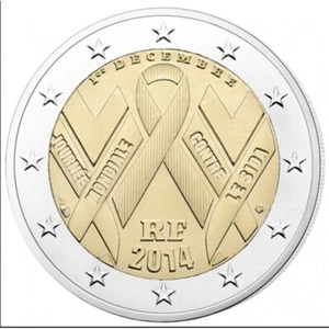 France - 2 Euro Commemorative 2014 World AIDS Day UNC - FREE SHIPPING - Picture 1 of 3